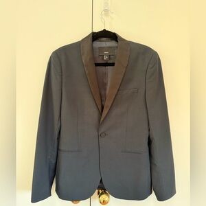 H&M - Navy Men's Satin Lapel Blazer - Classic Formal Jacket